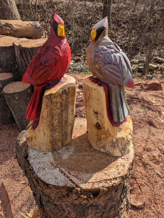 Chainsaw Carved Cardinal Couple