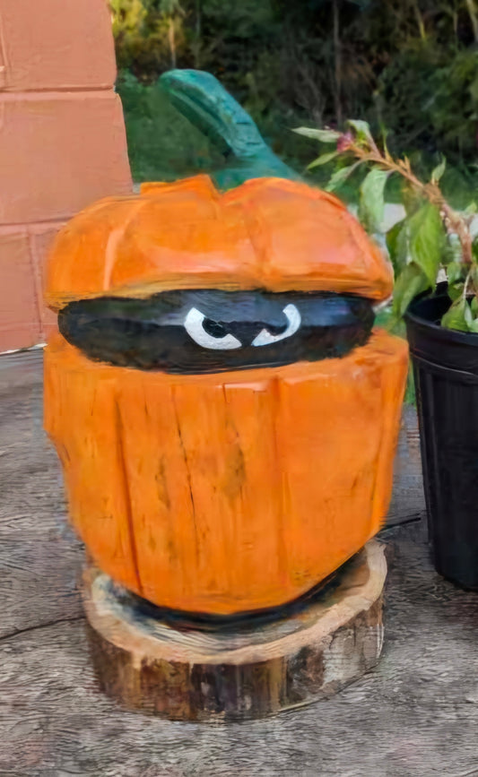 Chainsaw Carved Peeping Pumpkin